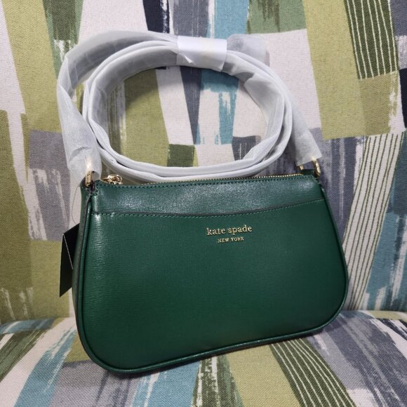 Kate Spade New York Bleecker Saffiano Small Leather Crossbody Bag In Arugula - Picture 7 of 13